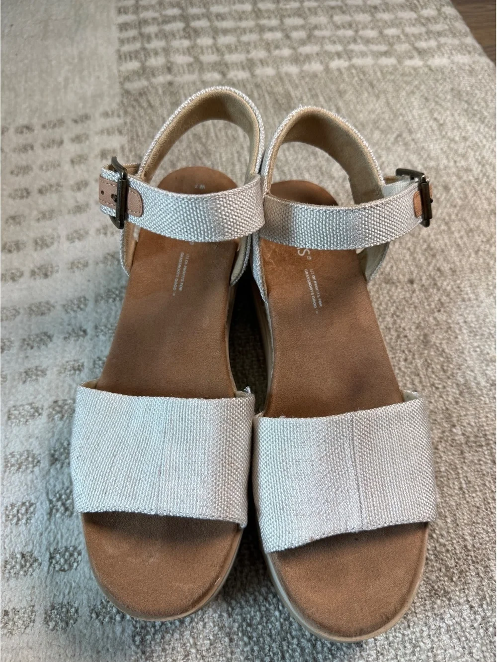 TOMS Women's Beige Canvas Wedge Sandals Size 7